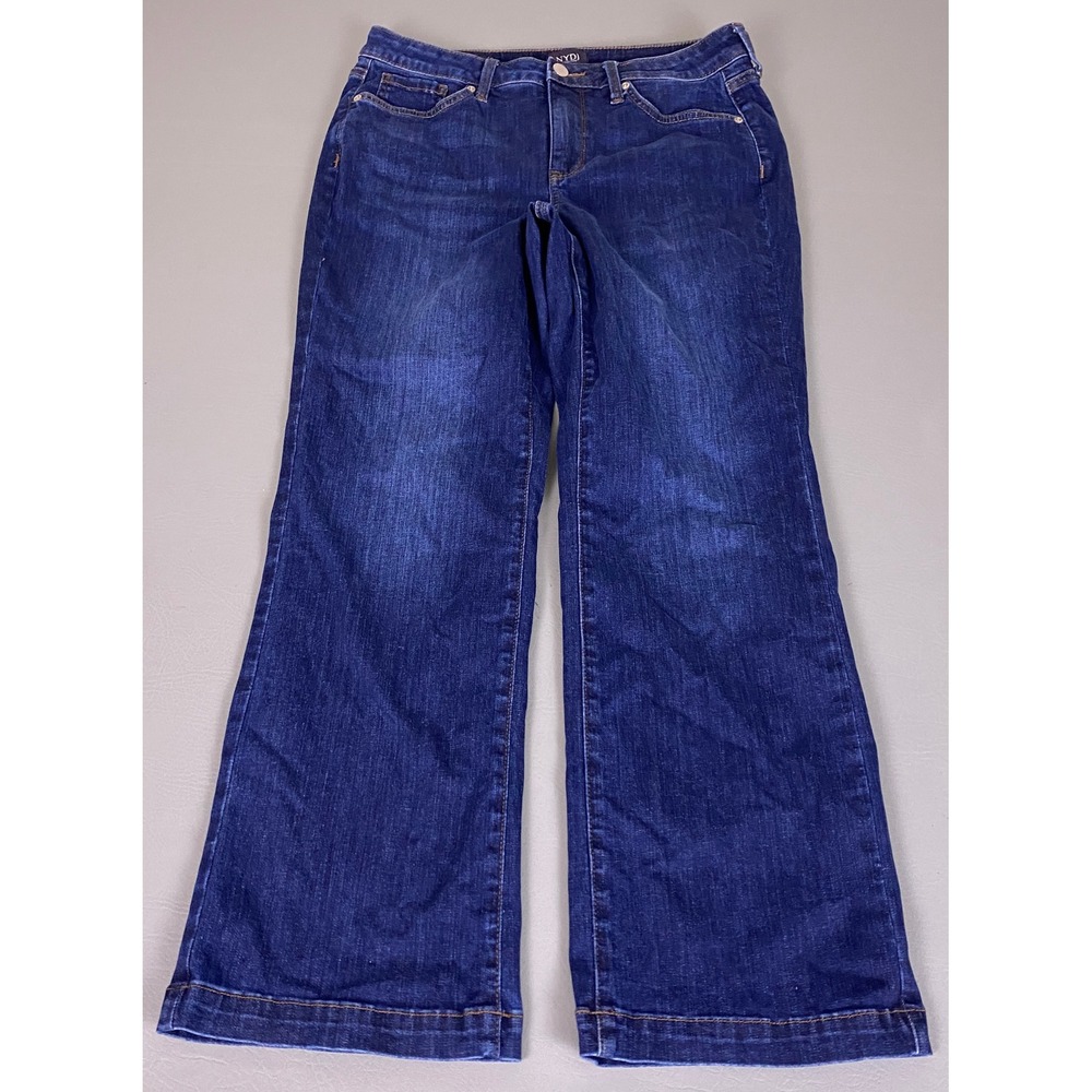 NYDJ Flared Jeans Women's 8 Blue‎ Dark Wash Denim Mid Rise Stretch Julia Flare